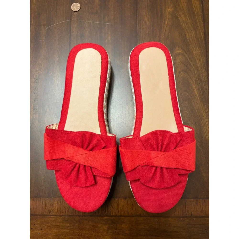 Womens‎ Red Bow Espadrille Platform Slide Sandals Slip On Summer Shoes